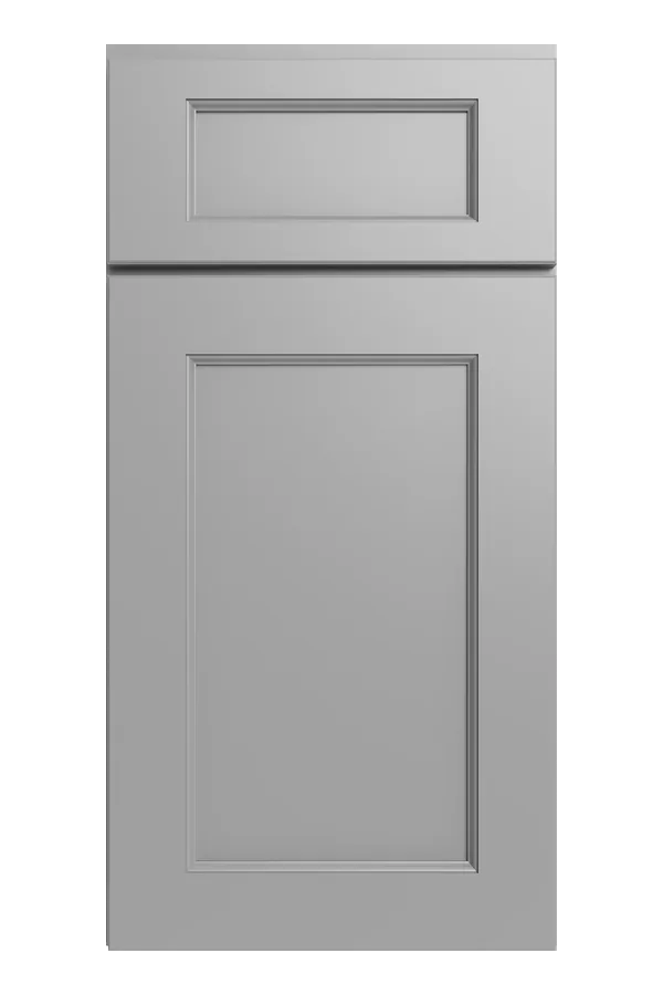 Light gray cabinet door sample with crisp painted edges