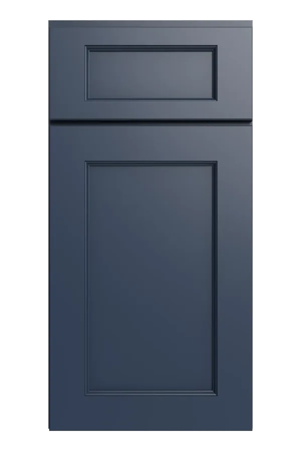 Midnight navy blue shaker door swatch in a smooth matte coat
