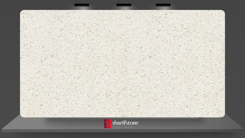 Cream quartz slab sample flecked with warm beige and tan
