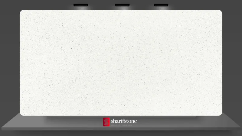 Bright white quartz slab sample with fine sparkling flecks