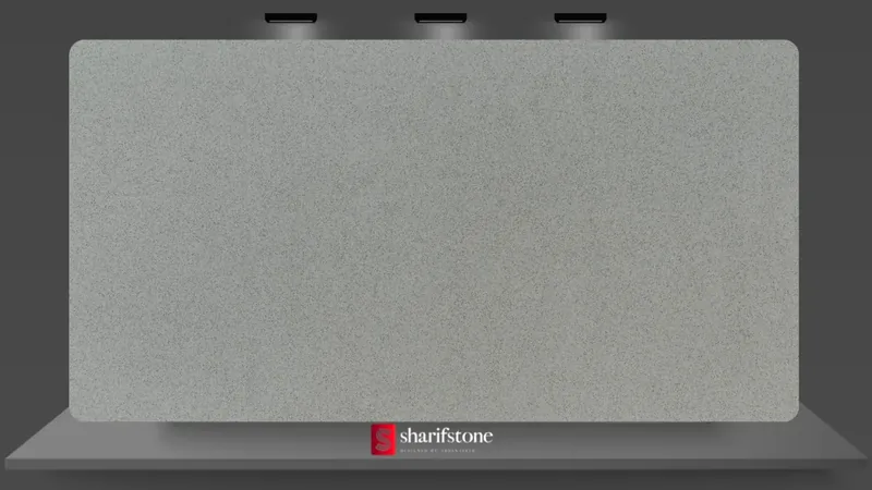 Light gray quartz slab sample with fine speckled texture