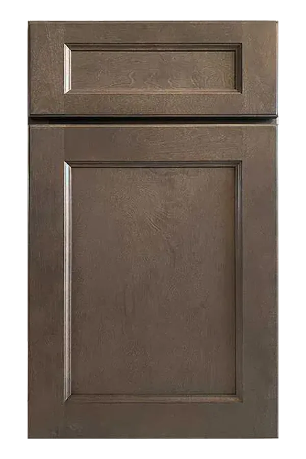 Taupe brown wood-grain door sample with a raised frame edge