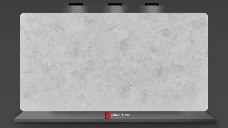Frozen Brulee quartz slab sample with soft cloudy gray mottling