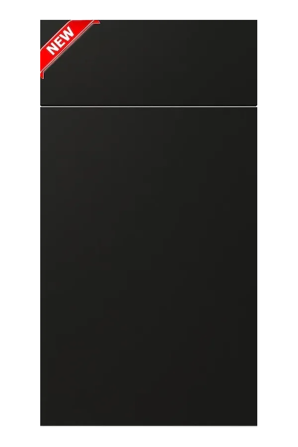 Matte black cabinet door sample with a smooth minimalist finish