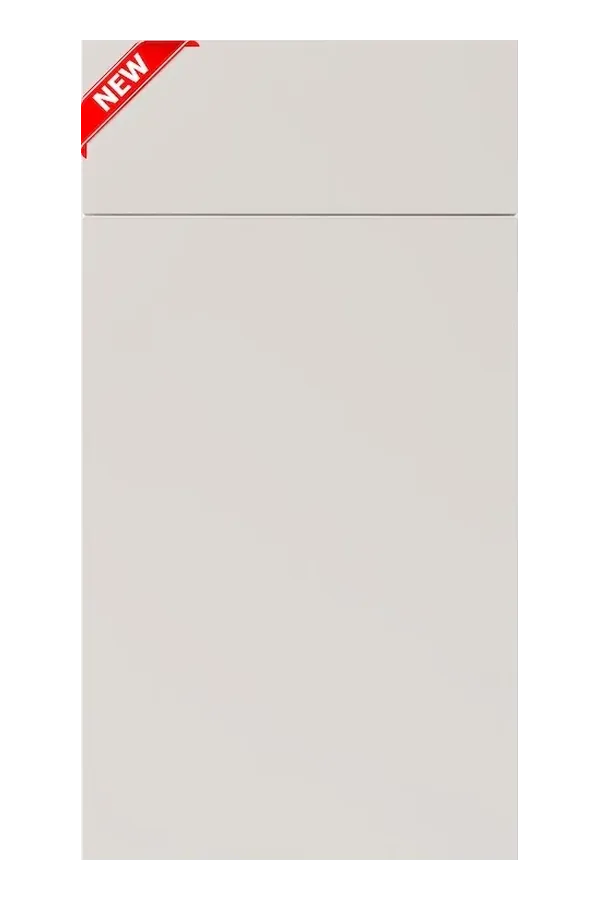Soft ivory cabinet door sample with a matte warm neutral tone