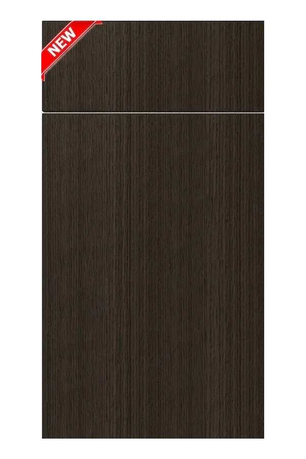 Dark oak wood grain flat panel door sample with rich vertical striping