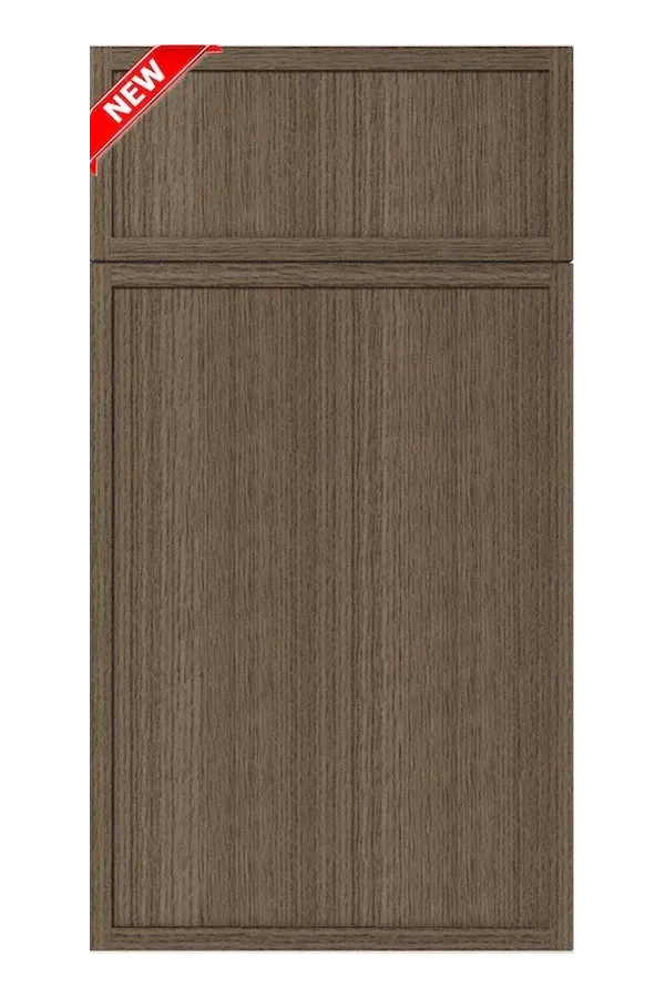 Amber oak wood grain cabinet door sample with slim panel