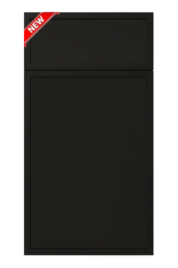 Slim black cabinet door sample with a narrow frame and matte center inset