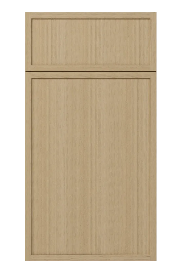 Natural oak wood grain cabinet door close-up